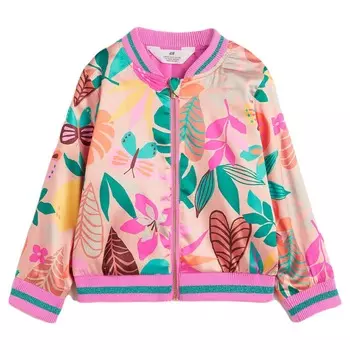 Куртка-бомбер H&amp;M Patterned Satin Bomber Butterflies, пудрово-розовый