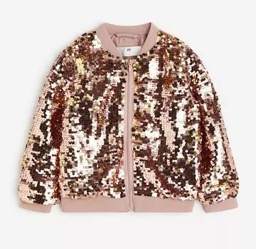 Куртка-бомбер H&M Sequined, светло-розовый, золотой