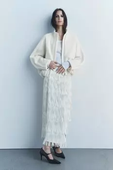 Куртка-бомбер из 100% шерсти коллекция zw ZARA, экрю