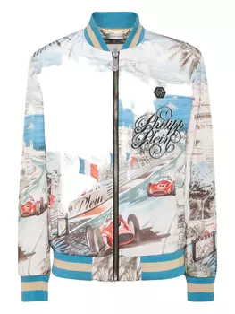 Куртка бомбер из атласа Monaco Cote d'Azur Philipp Plein, белый