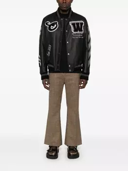 Куртка-бомбер из цельной кожи Off-White, черный