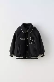 Куртка-бомбер из фетровой текстуры с нашивкой ZARA, черный