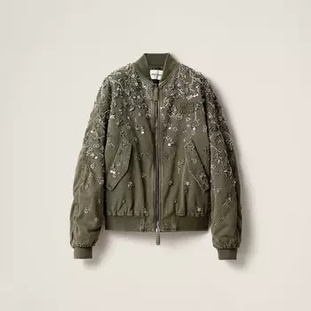 Куртка-Бомбер из габардина, окрашенного в готовом виде Miu Miu, зеленый