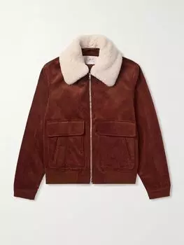 Куртка-бомбер из хлопка и вельвета с отделкой из овчины MR P., красный
