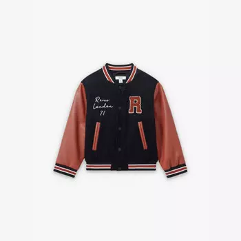 Куртка-Бомбер из искусственной кожи и хлопка с вышитым логотипом Ward для детей 13–14 лет Reiss, синий