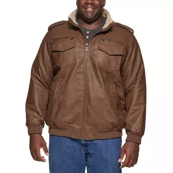 Куртка-бомбер из искусственной кожи Levi's Big & Tall на подкладке из шерпы, цвет Earth