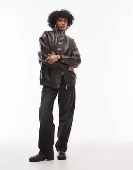 Куртка-бомбер из искусственной кожи с подкладкой из искусственного меха Topshop