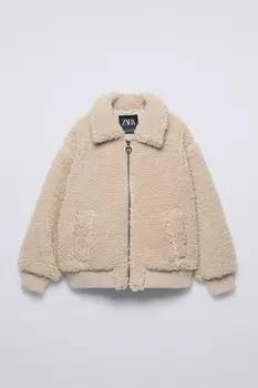 Куртка-бомбер из искусственной овчины ZARA, экрю