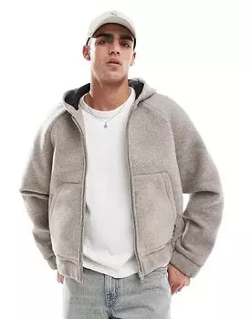 Куртка-бомбер из искусственной шерсти с капюшоном серого цвета Jack & Jones