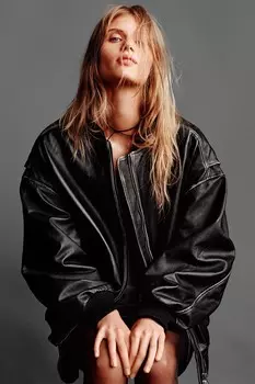 Куртка-бомбер из кожи оверсайз ZARA, темно-коричневый