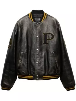 Куртка-бомбер из мягкой кожи Prada, черный