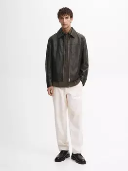 Куртка-Бомбер из наппы Massimo Dutti, хаки