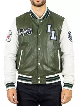 Куртка-бомбер из натуральной кожи, бейсбольное пальто Letterman TruClothing, оливковый