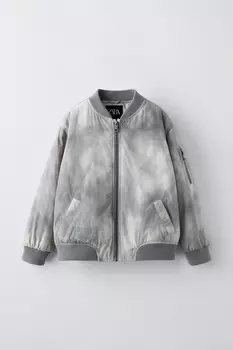 Куртка-бомбер из нейлона с расцветкой tie-dye ZARA, светло-серый