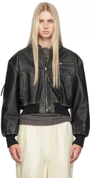 Куртка-бомбер из потертой кожи Acne Studios, черный