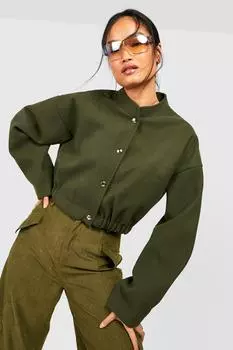 Куртка-бомбер из шерсти Boohoo, хаки