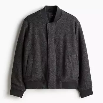 Куртка-бомбер из шерсти H&M A/W 2024 Regular Fit, темно-серый