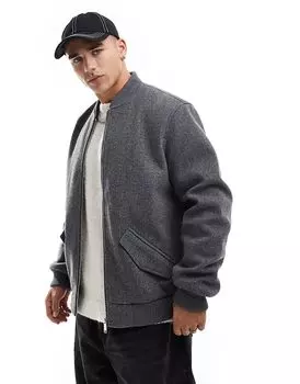 Куртка-бомбер из шерсти серого цвета New Look