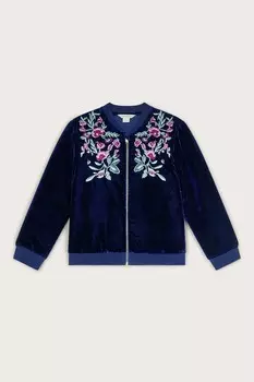 Куртка бомбер из вышитого бархата Monsoon, синий
