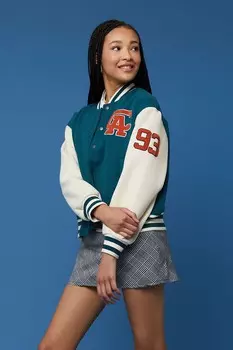 Куртка-бомбер Letterman от California Varsity Forever 21, зеленый