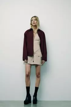 Куртка-бомбер на молнии с карманами ZARA, бордовый