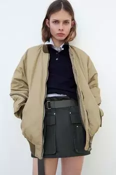 Куртка-бомбер оверсайз из нейлона ZARA, кэмел