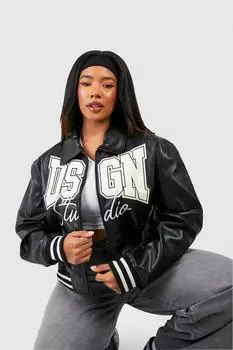 Куртка-бомбер Plus из искусственной кожи Dgsn Studio boohoo, черный