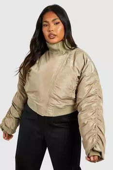 Куртка-бомбер Plus с асимметричным воротником boohoo, зеленый