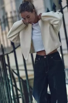 Куртка-бомбер puffall ZARA, экрю