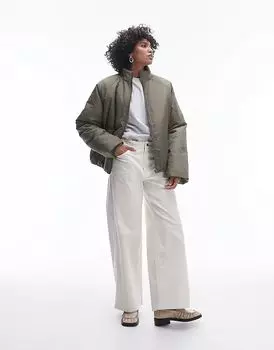 Куртка-бомбер пуховик зеленого цвета Topshop