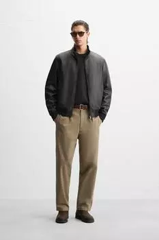 Куртка-бомбер с эффектом кожи ZARA, черный