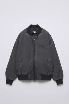 Куртка-бомбер с эффектом потертости ZARA, серый