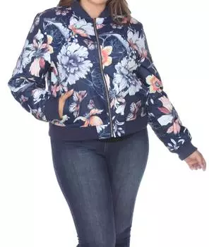 Куртка-бомбер с цветочным принтом - Большие размеры, цвет: темно-синий White Mark