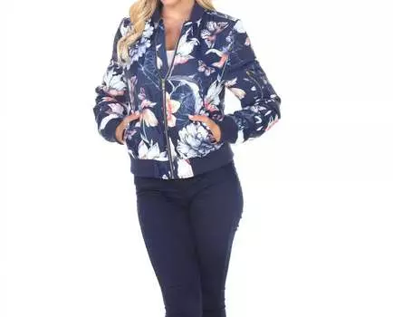 Куртка-бомбер с цветочным принтом в темно-синем цвете White Mark