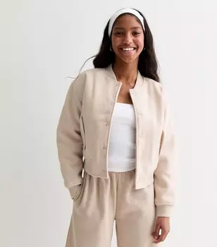 Куртка-бомбер с камнем для девочек New Look, светло-серый