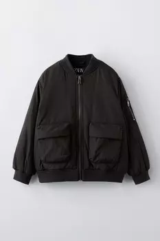 Куртка-бомбер с карманами ZARA, черный