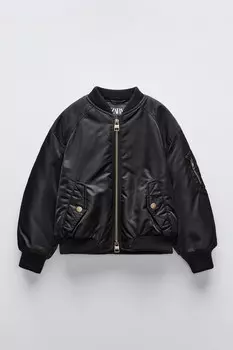 Куртка-бомбер с карманами ZARA, черный