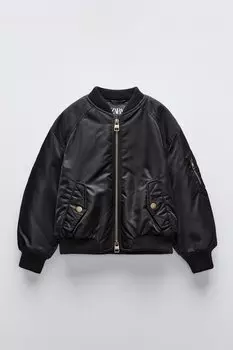 Куртка-бомбер с карманами ZARA, черный