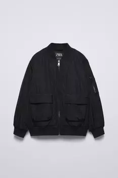 Куртка-бомбер с карманами ZARA, черный