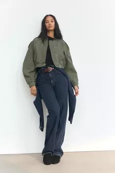 Куртка-бомбер с карманами ZARA, хаки