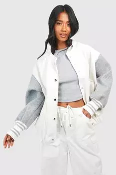 Куртка-бомбер с контрастными рукавами petite Boohoo, кремовый