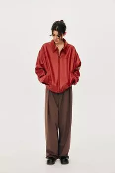 Куртка-бомбер с кожаным эффектом ZARA, цвет Red/Orange