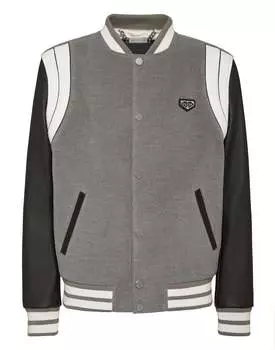 Куртка-бомбер с кожаными рукавами колледж PHILIPP PLEIN, серый