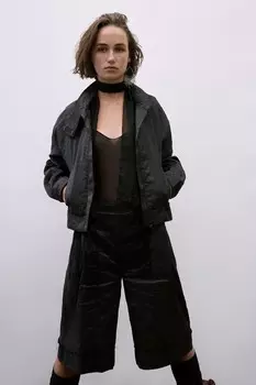 Куртка-бомбер с металлической нитью ZARA, черный