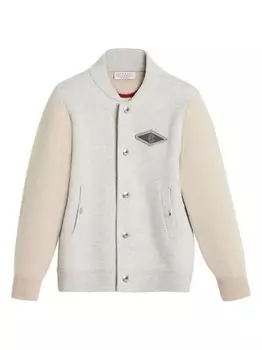 Куртка-бомбер с нашивкой-логотипом Brunello Cucinelli Kids, кремовый/белый