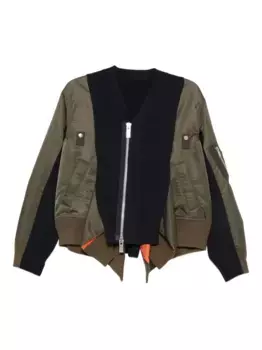 Куртка-бомбер с трикотажными вставками SACAI, коричневый