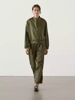 Куртка-бомбер с воротником-стойкой Massimo Dutti, зеленый