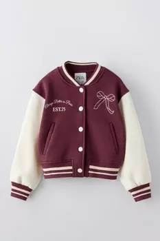 Куртка-бомбер с вышитым бантом ZARA, бордовый