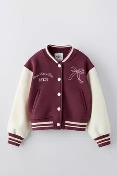 Куртка-бомбер с вышитым бантом ZARA, бордовый