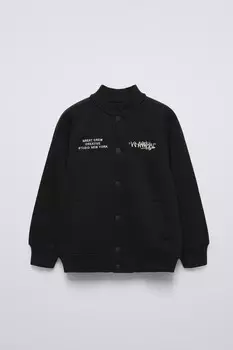 Куртка-бомбер с вышитым лозунгом ZARA, черный